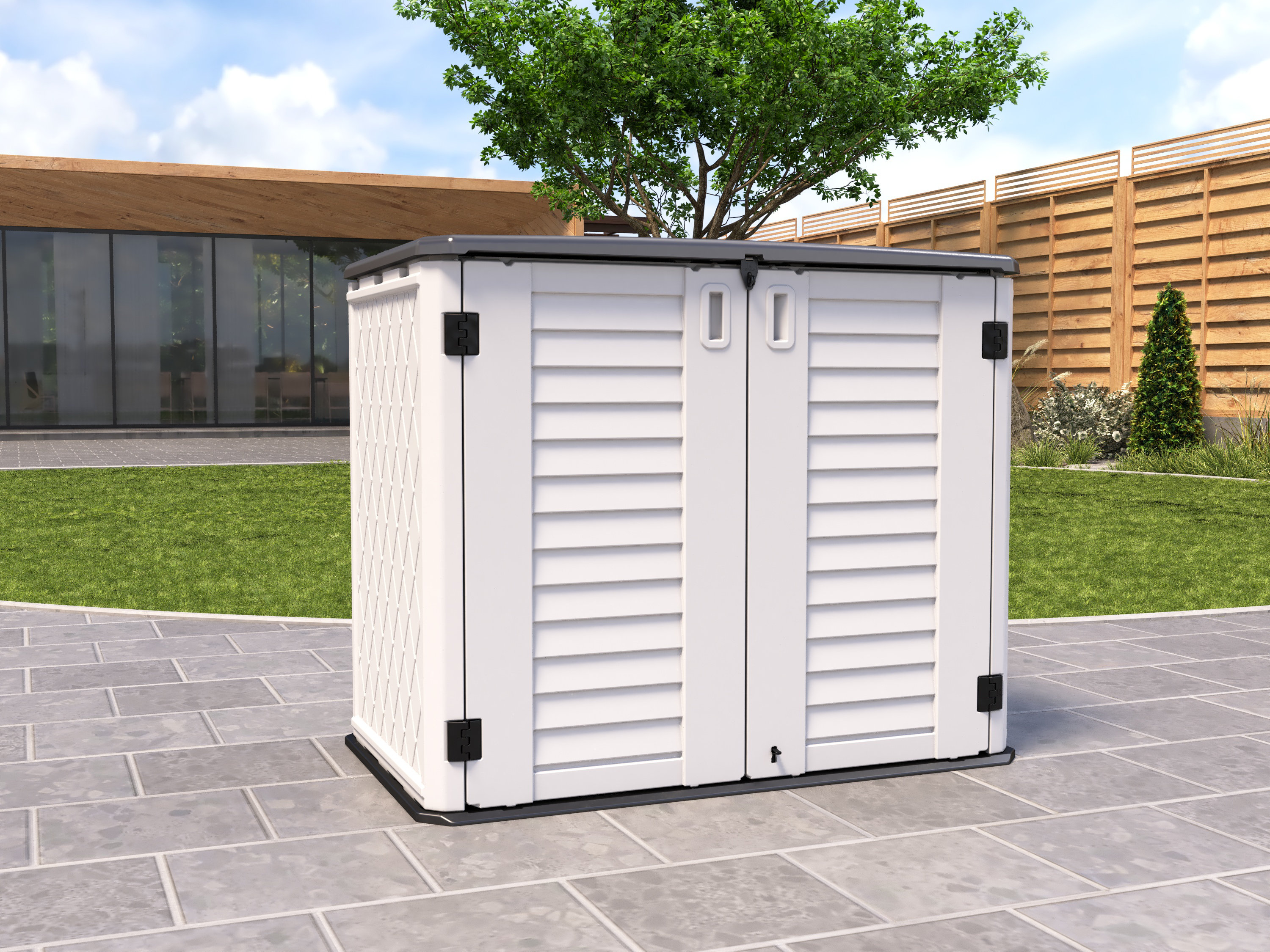 ADDOK Horizontal resin weather resistant outdoor storage shed, 26 cubic