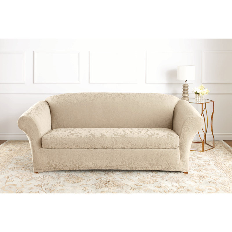 Sure Fit Stretch Jacquard Damask Box Cushion Sofa Slipcover