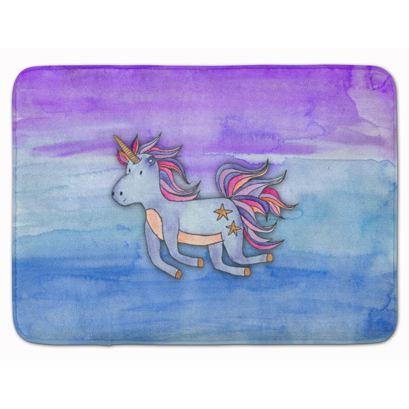 Zoomie Kids Zoe Unicorn Watercolor Memory Foam Bath Rug Wayfair