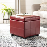 Maiden 18.3 Wide Faux Leather Tufted Square Ottoman with Storage by Safavieh