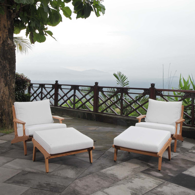 George Oliver Berube 2 Piece Teak Patio Chair Set With Cushions