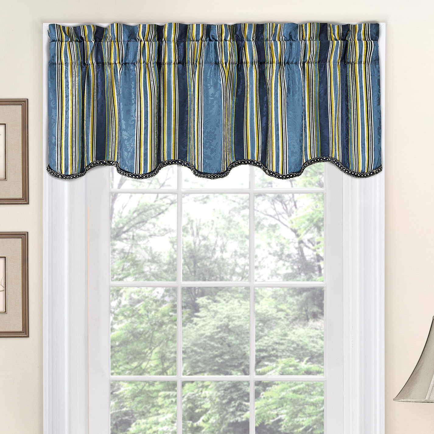 Traditions By Waverly Stripe Ensemble Scalloped 52 Curtain Valance Stripe Ensemble Scalloped 52 Curtain Valance