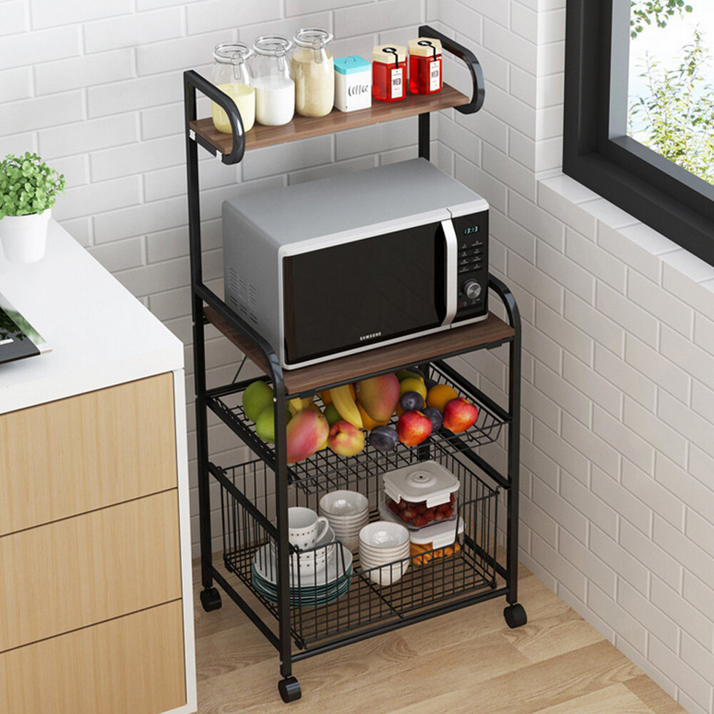 SP-172 SogesPower Kitchen Bakers Rack Utility Microwave Oven Stand with Little Hooks Storage Cart Workstation Shelf 