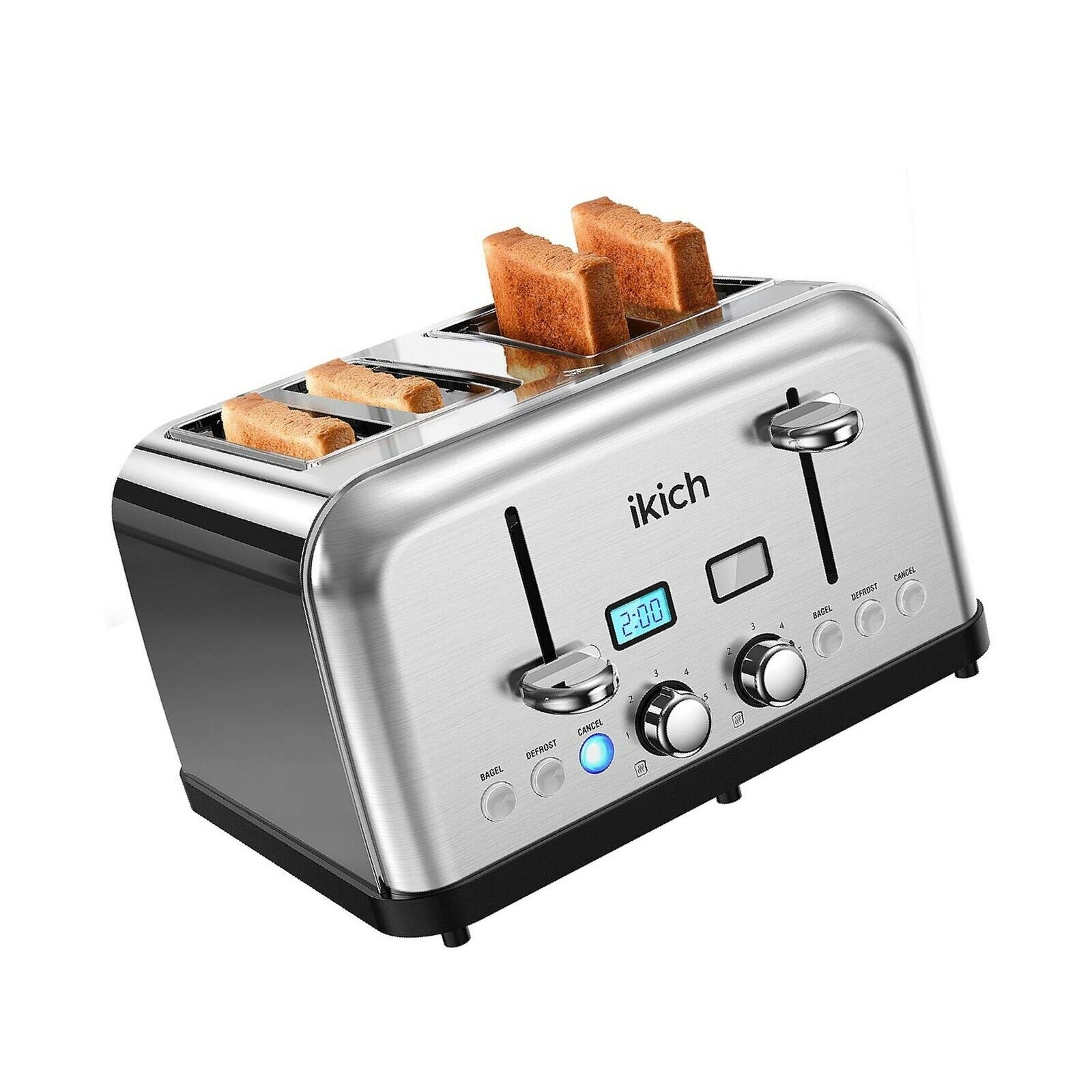 IKICH Black Toaster 4 Slice Long Slots Toaster for Slice Bread 