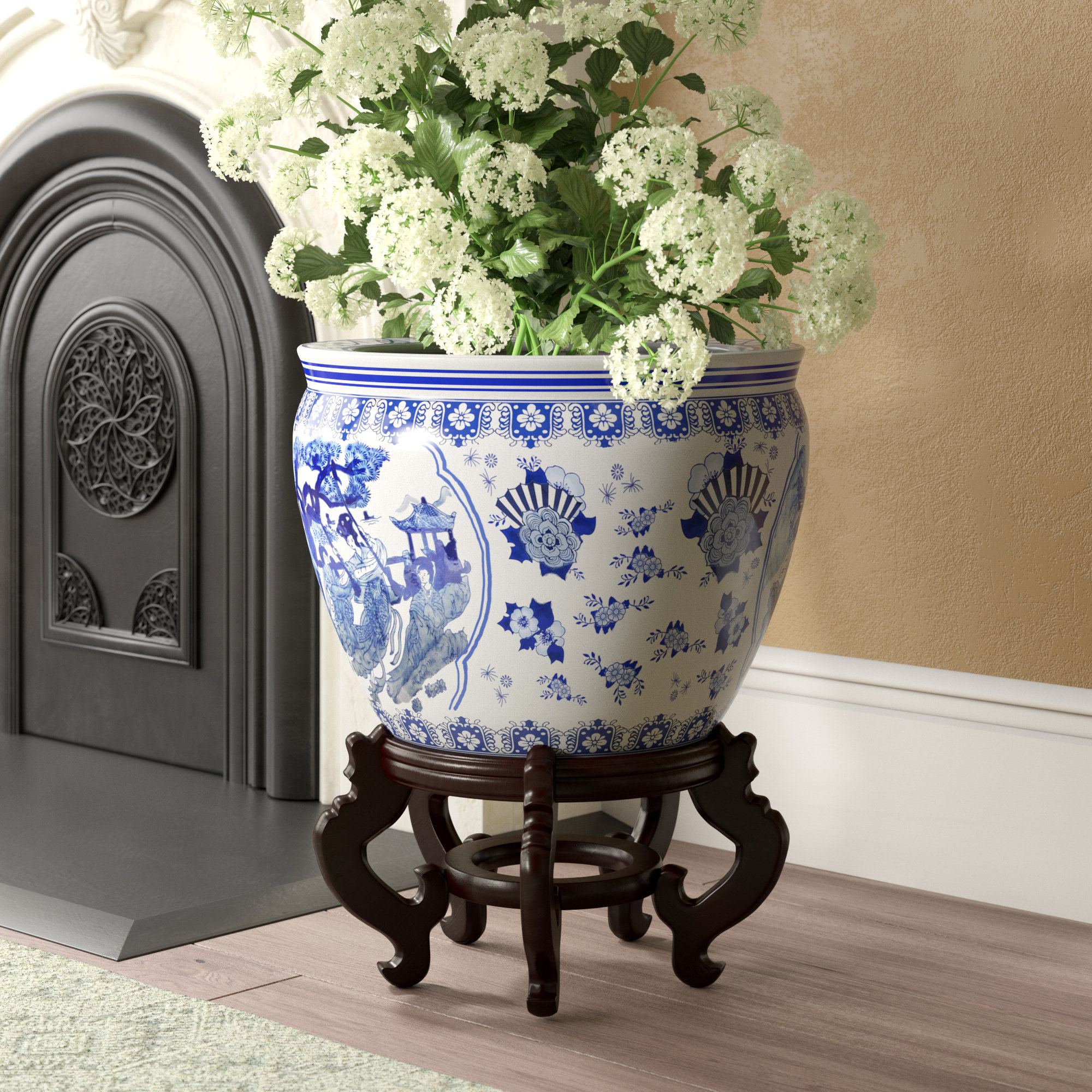 World Menagerie Christien 1 Piece Chinese Porcelain Pot Planter 1 Piece Chinese Porcelain Pot Planter