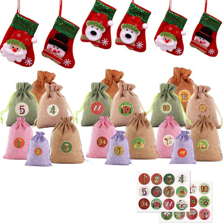 Mini Tree Stockings Christmas Stockings for Countdown to Christmas Christmas Advent Calendar Stocking Set Little Christmas Stockings