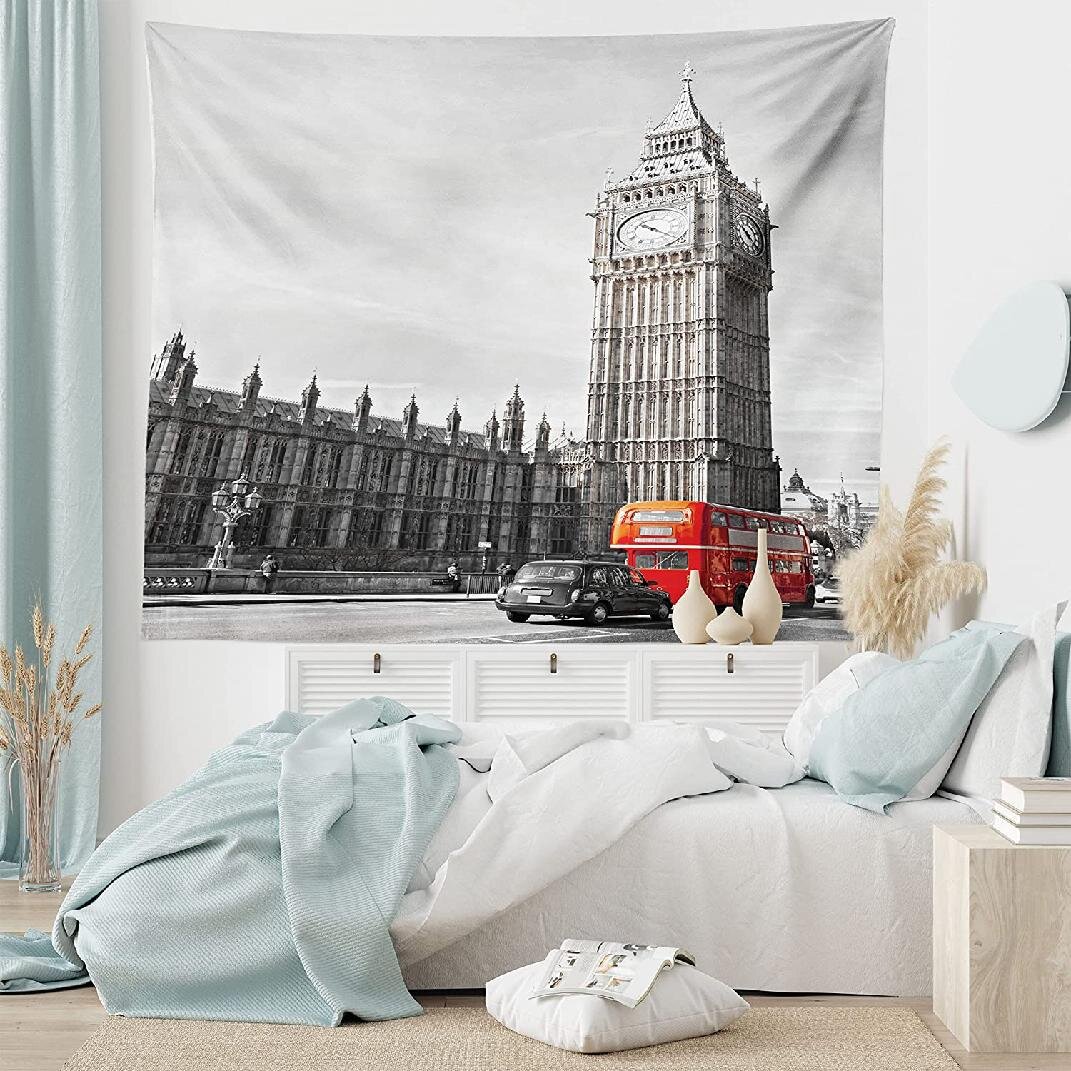 LONDON BIG BEN RED BUS CANVAS PRINT PICTURE WALL ART ABSTRACT DESIGN SET OF FOUR