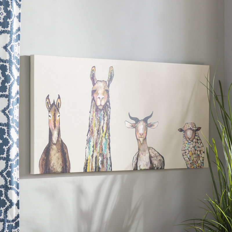 Mercury Row Donkey Llama Goat Sheep Wrapped Canvas Acrylic Painting Print Reviews Wayfair