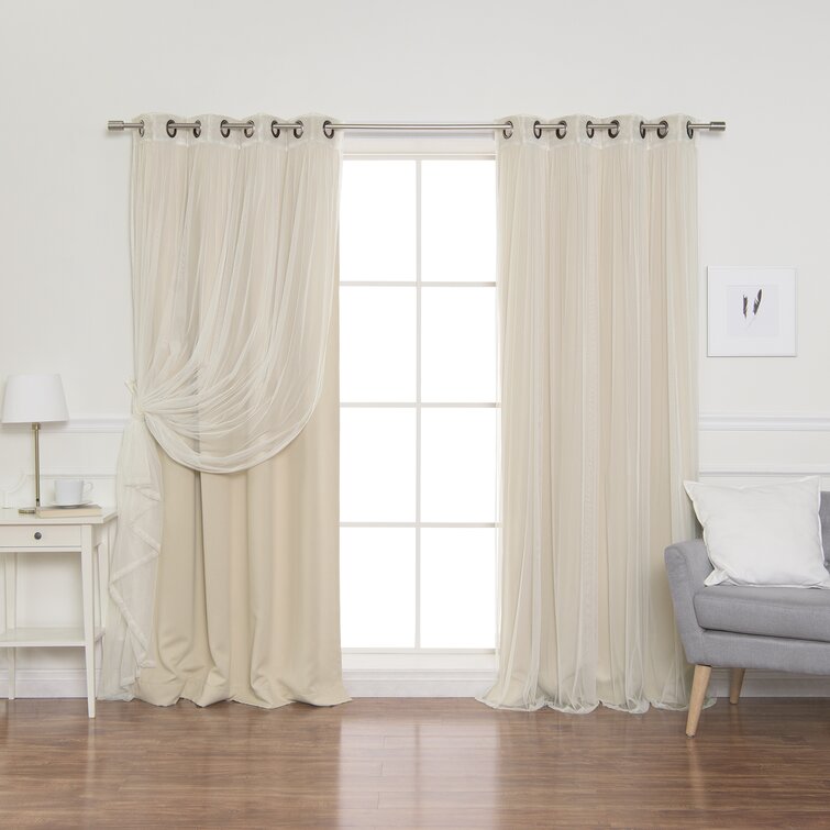 Simple Gray Sheer Tulle Room Darkening Thermal Insulated Blackout Curtain 1Piece