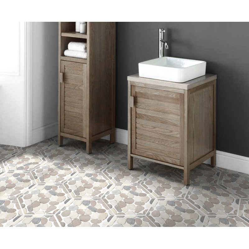 Fustone Random Sized Natural Stone Pebble Tile In Black Green