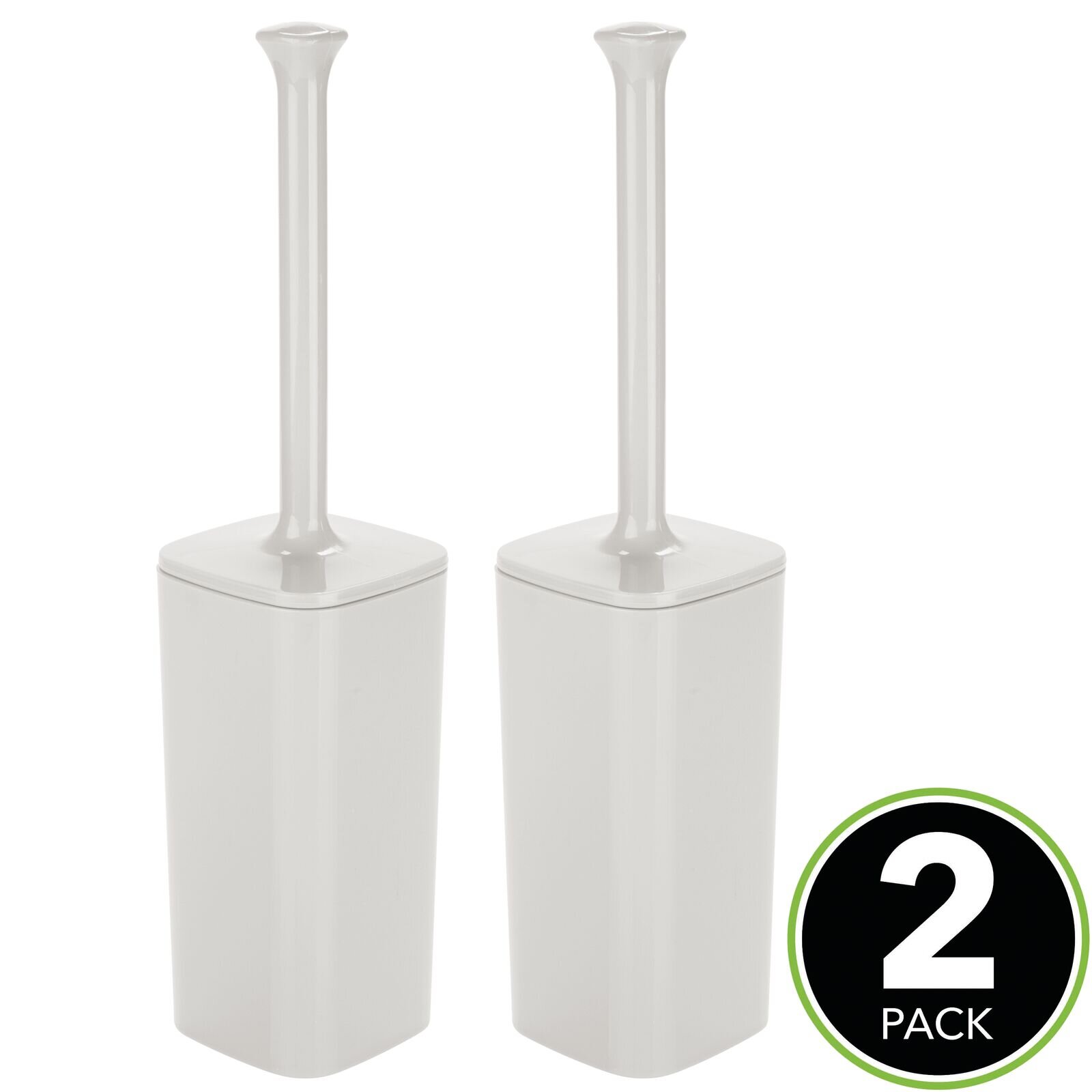 2 Pack White mDesign Compact Plastic Bathroom Toilet Bowl Brush and Holder