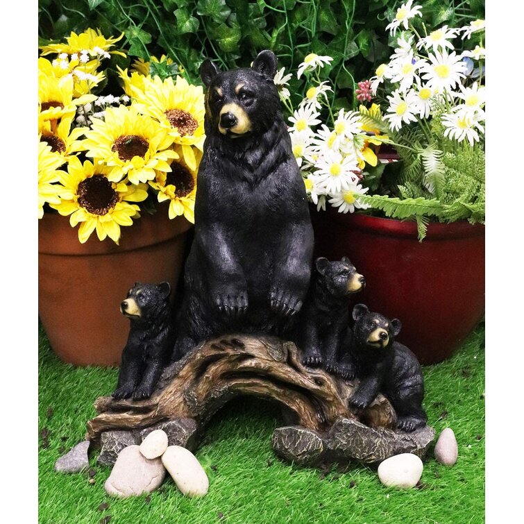 LED LIGHTED BEAR & CUB SCULPTURE SIGN Wood Forest Rustic Lodge Cabin Home Decor