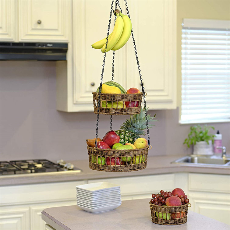 Rubio Hanging Fruit Basket 3 Tier - Free Up Countertop - Wicker Vegetable  Storage And Fruit Organizer - Saves Space - Macrame Hanging Baskets For ...