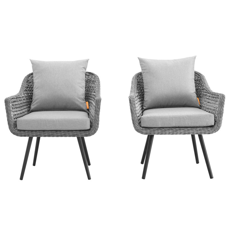 Ivy Bronx Endeavour Armchair Outdoor Patio Wicker Rattan Set Of 2 In Grey Grey Reviews Wayfair Ca