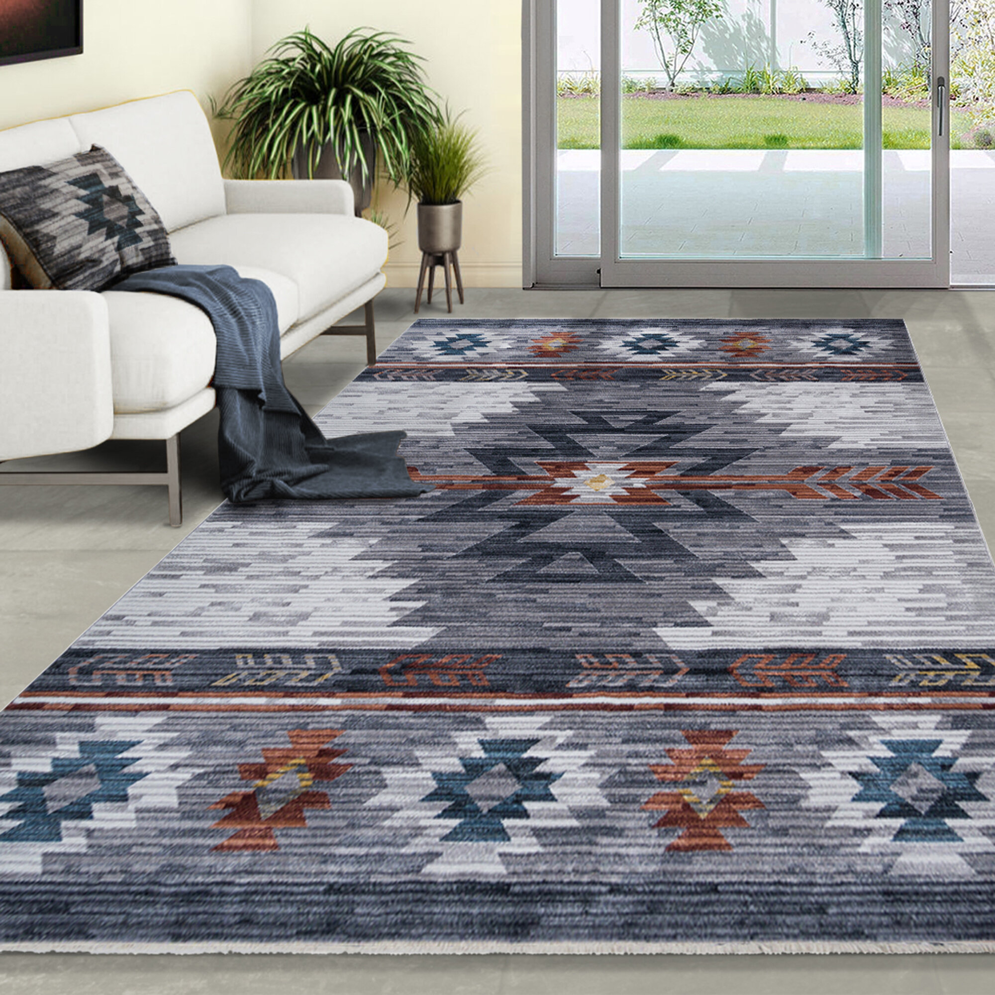 Union Rustic Allstar 8X10 Tribal Accent Rug In Gainsboro Grey With   Allstar 8x10 Tribal Accent Rug In Gainsboro Grey With Midnight Blue Spirit Ward Design 7 9 X 9 8 