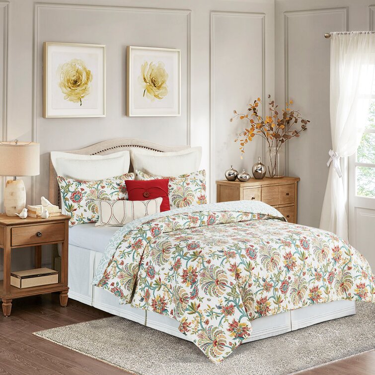 Coverlet Bedspread Red Rose Garden 100%Cotton Twin-Size Quilt Set 