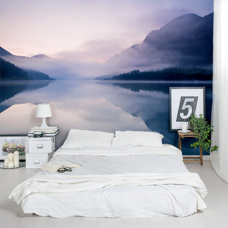 Wallums Wall Decor Foggy Mountain Lake 8' x 144" 3 Piece ...