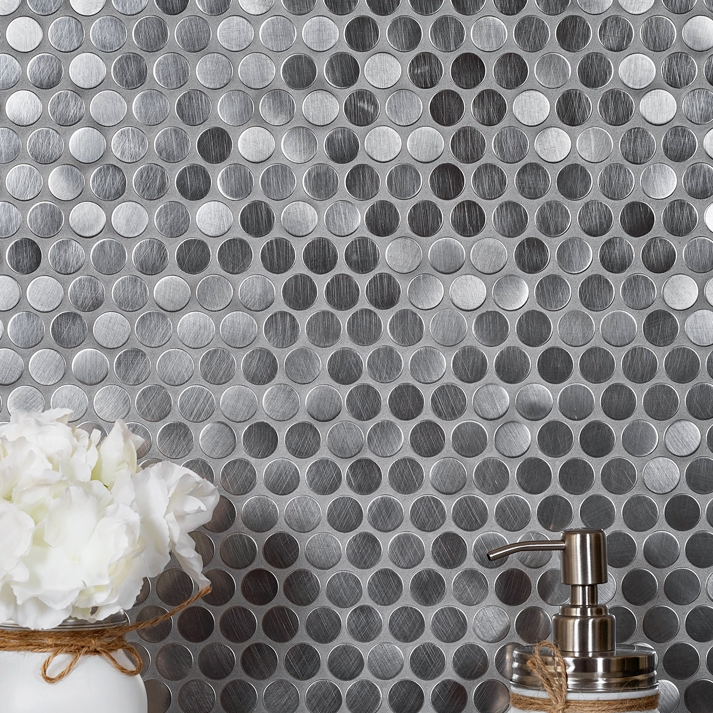 Apollo Tile Backsplash Tiles Sheet 11 7 X 11 7 Metal Tile For Kitchen Bathroom Flooring Metal Penny Mosaic Metal 5 Pack Wayfair