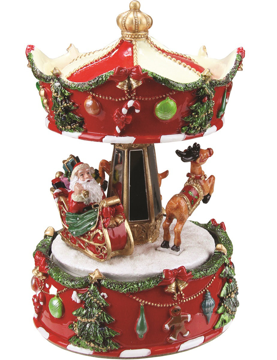 Northlight Animated Musical Santa and Reindeer Carousel with Canopy ...