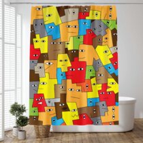 Cartoon guitar Bathroom Waterproof Fabric Shower Curtain 12 Plastic Hooks 71inch 