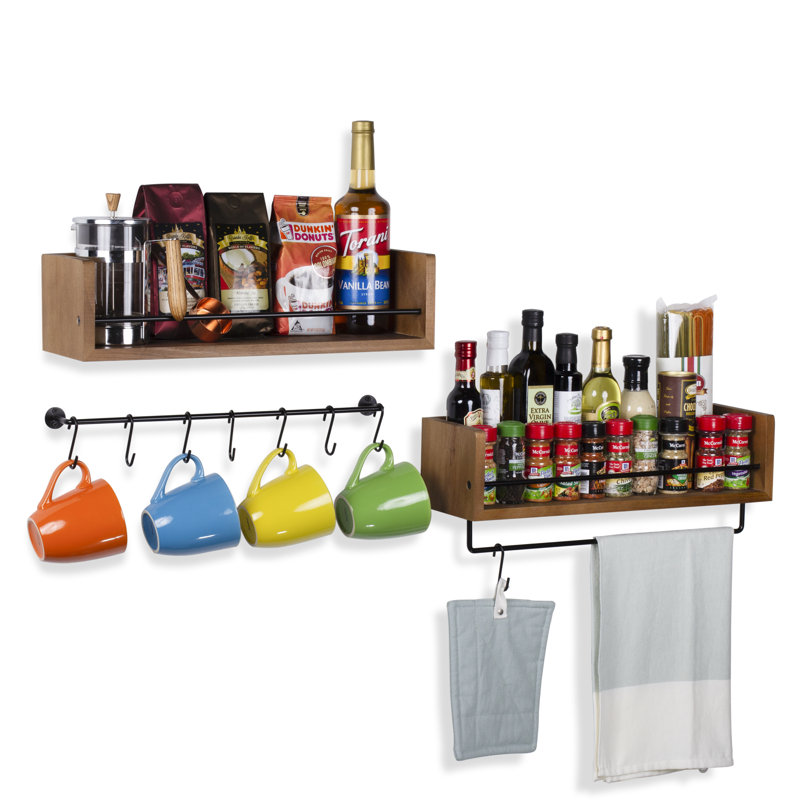 Union Rustic Stecker Pine Solid Wood Floating Shelf With Towel Bar Wayfair
