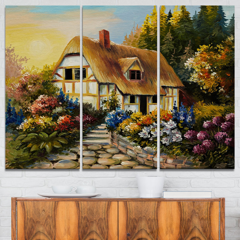 Designart Fairy House Oil Painting 3 Piece Graphic Art On