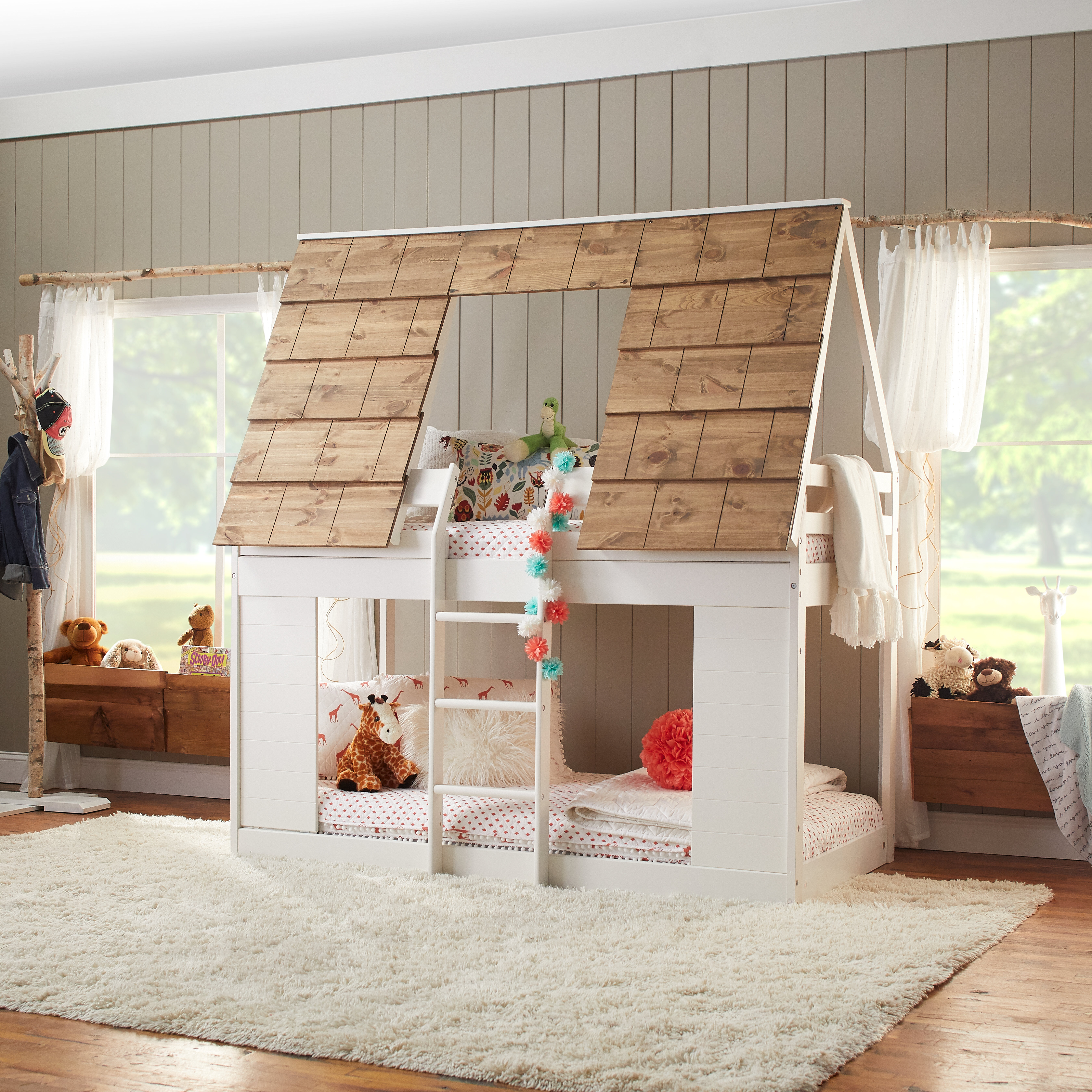 white cabin bed