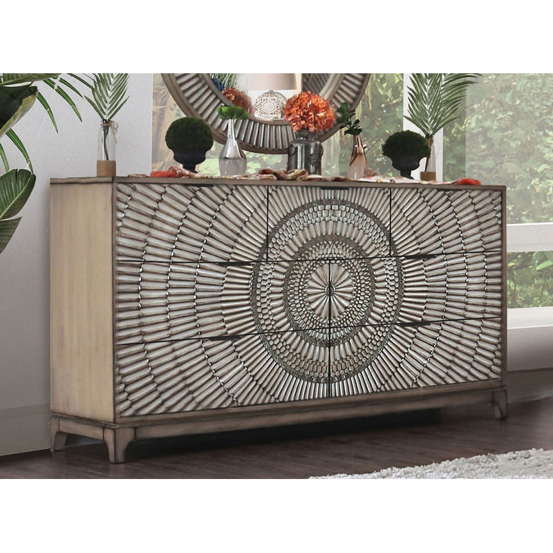 Bay Isle Home Rhianna Radiating Sunburst Pattern Floral Design 7 Drawer Dresser Wayfair
