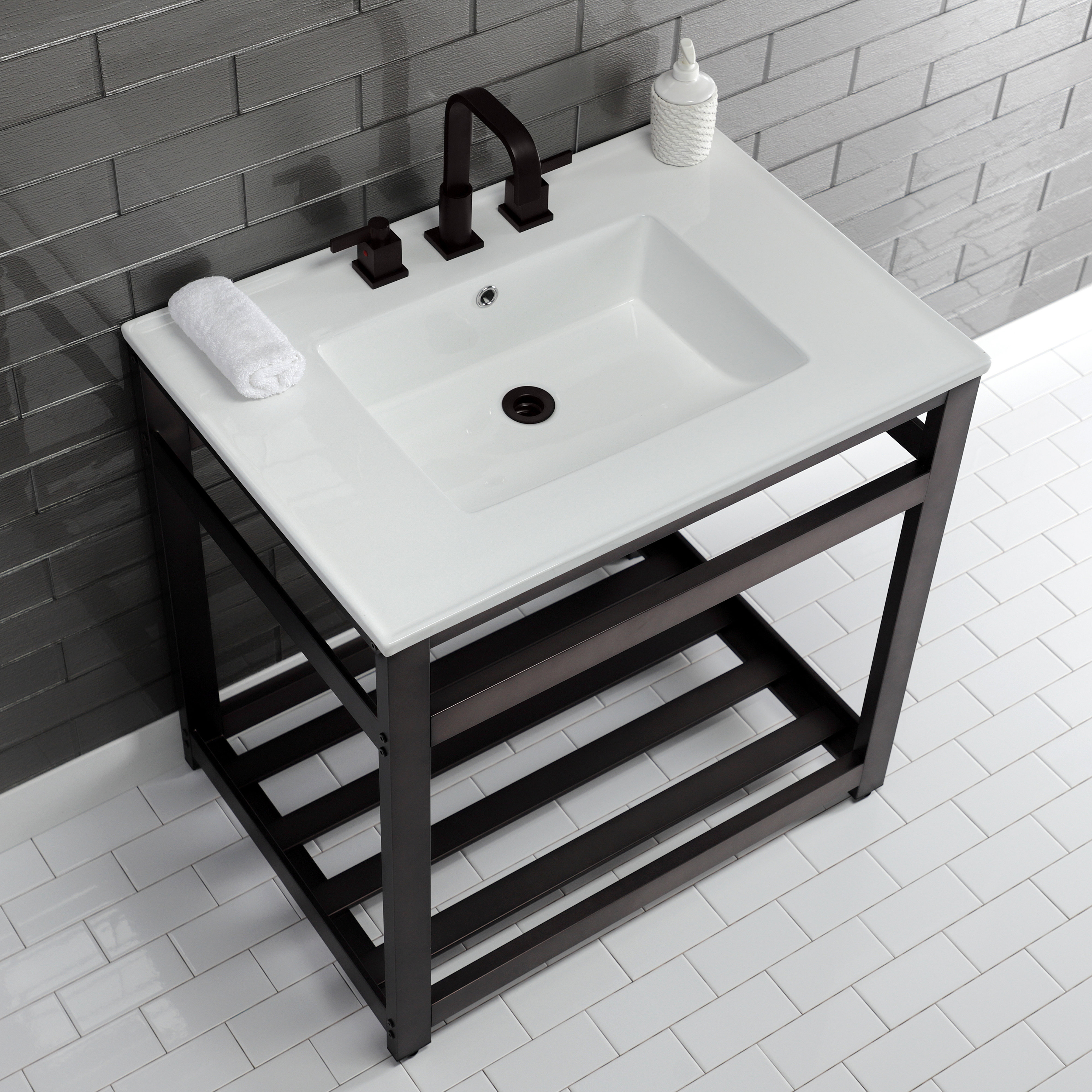 Kingston Brass Ceramic Rectangular Console Bathroom Sink with Overflow
