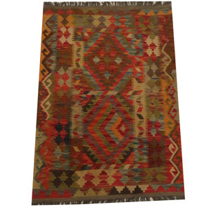 Kilim Tribal Hand-Woven Wool Red / Beige Area Rug