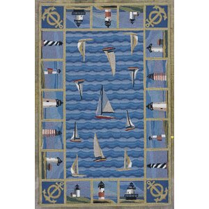 Clay Blue Light Houses Area Rug