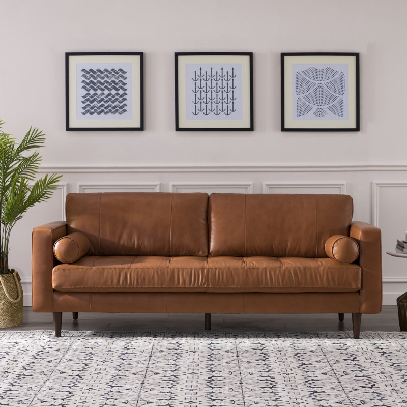 Brayden Studio Bickford Genuine Leather 89 Square Arm Sofa