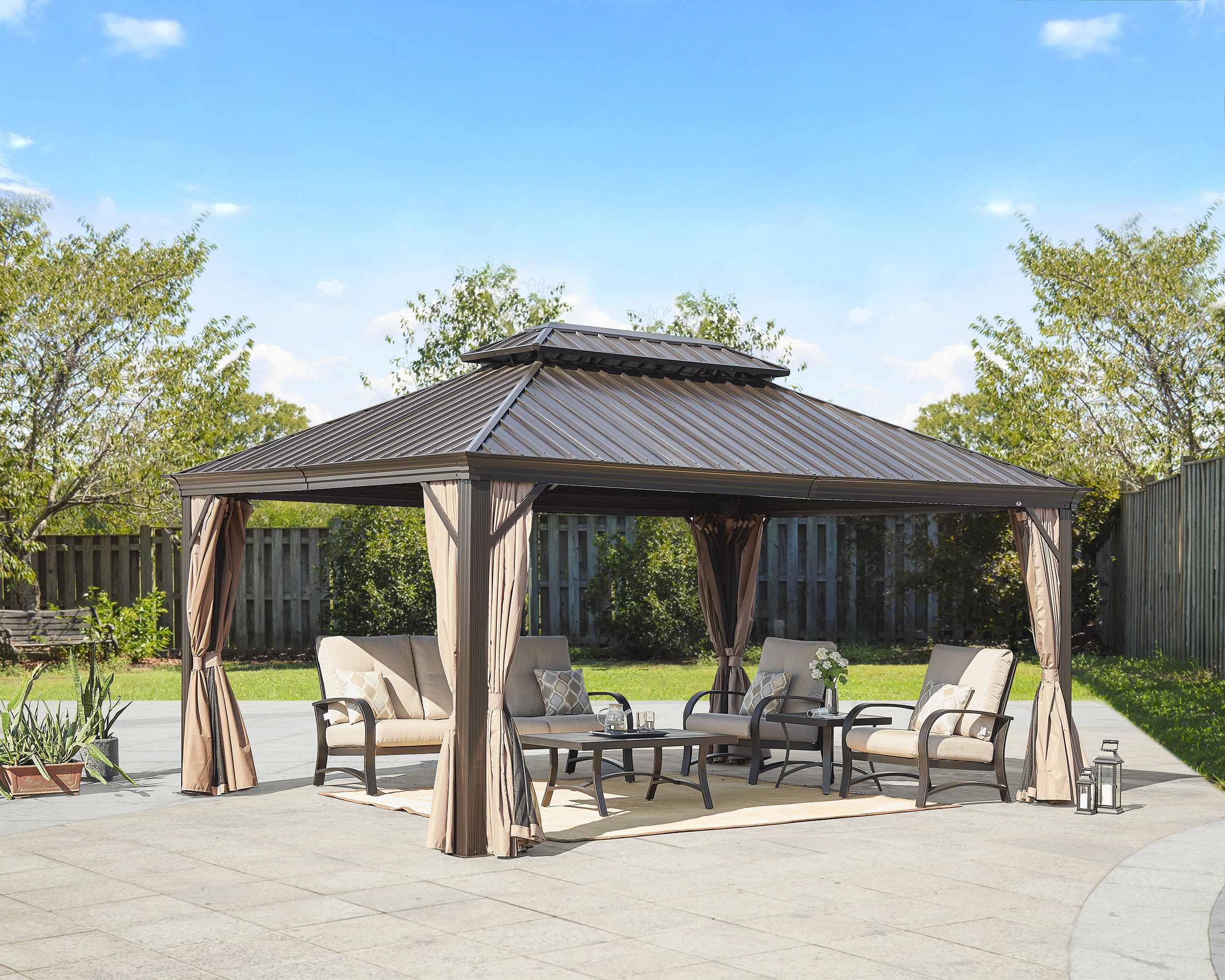 16 Ft. W x 12 Ft. D Metal Patio Gazebo 