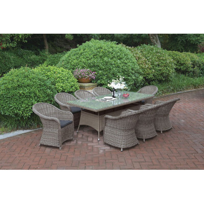 9 Piece Dining Set with Cushions JB Patio Color: Light Brown