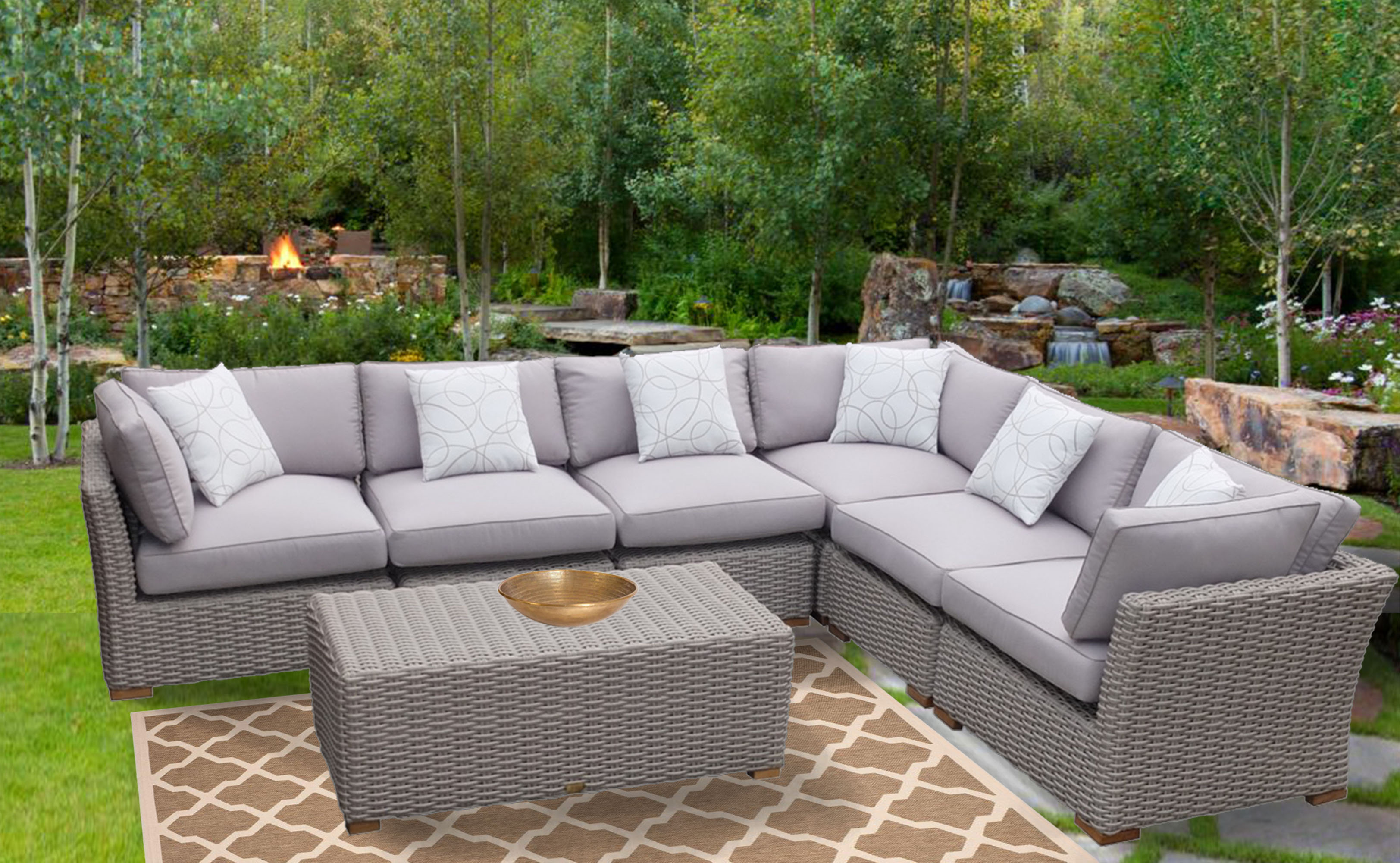 Brayden Studio Dutil 7 Piece Rattan Sunbrella Sectional Seating