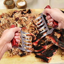 Meat Claw Stainless Steel BBQ Bear Claw Meat Pulled Pork Shredder Claw with Wood Handle Metal Barbecue Slow Cooker Handler Accessory 