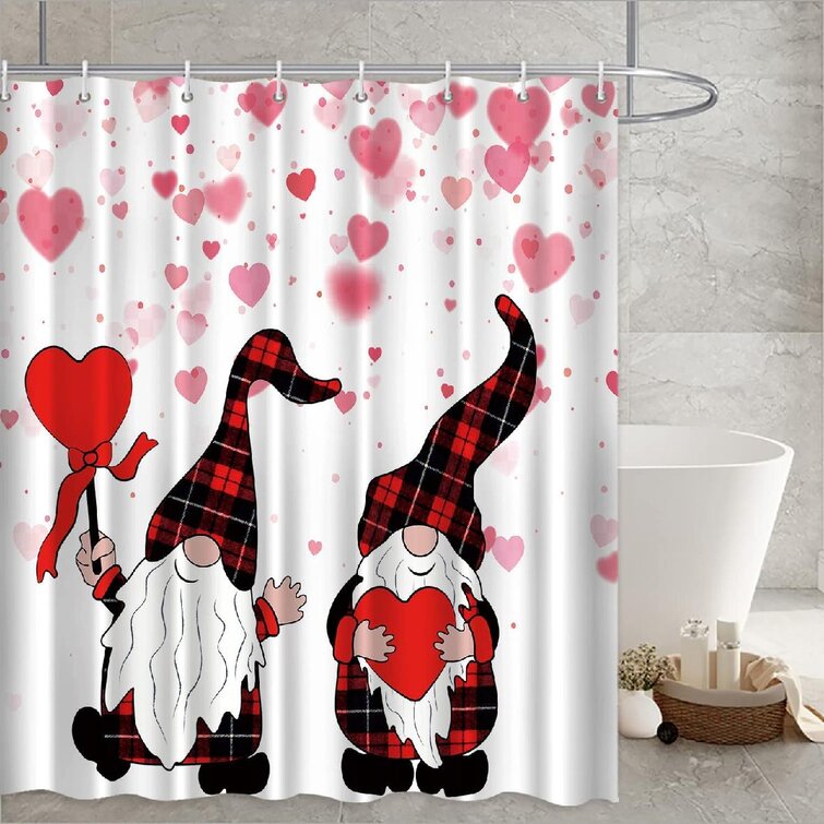 72" Valentine Love Hearts Waterproof Fabric Shower Curtain Set Bathroom 12 Hooks 