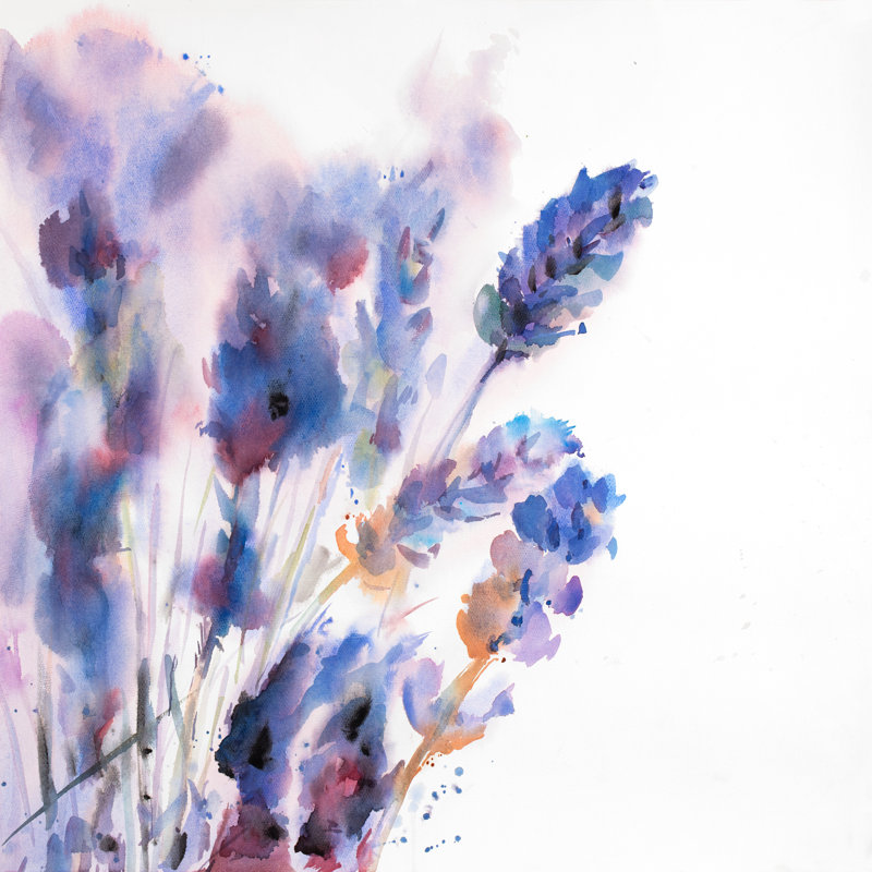 August Grove Lavender Flowers With Blur Effect Oil Painting