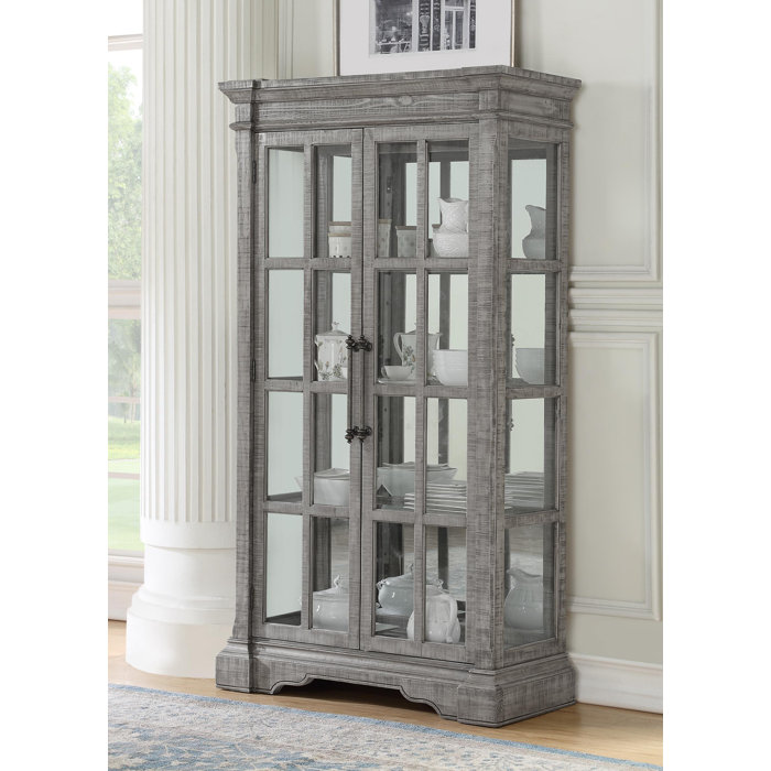 One Allium Way Wooden Curio With Double Door Glass Cabinets And 4