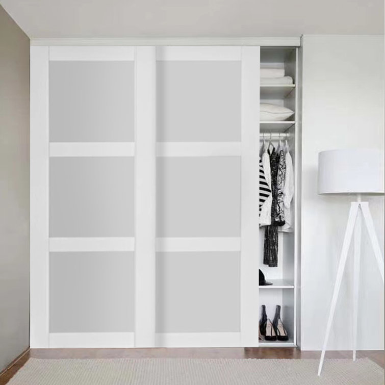 ARK DESIGN Glass Sliding Closet Door with Installation Hardware Kit