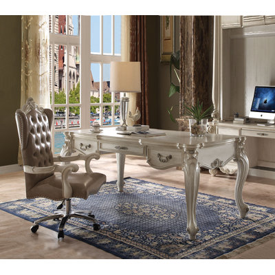 Bloomsbury Market Caerwen Executive Chair W/Swivel & Lift, Vintage Gray Pu & Bone White