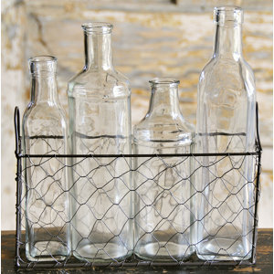 Ilyan Metal/Wire 5 Piece Decorative Bottle and Basket Set