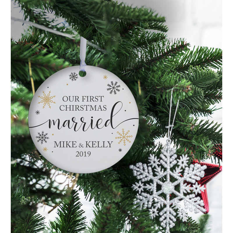 The Holiday Aisle Our First Christmas Married With Snowflakes Design Ball Ornament Wayfair Ca
