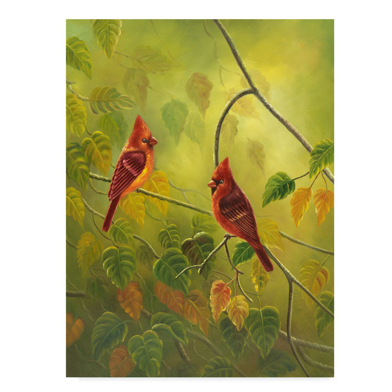 Charlton Home Autumn Cardinals Acrylic Painting Print On Wrapped