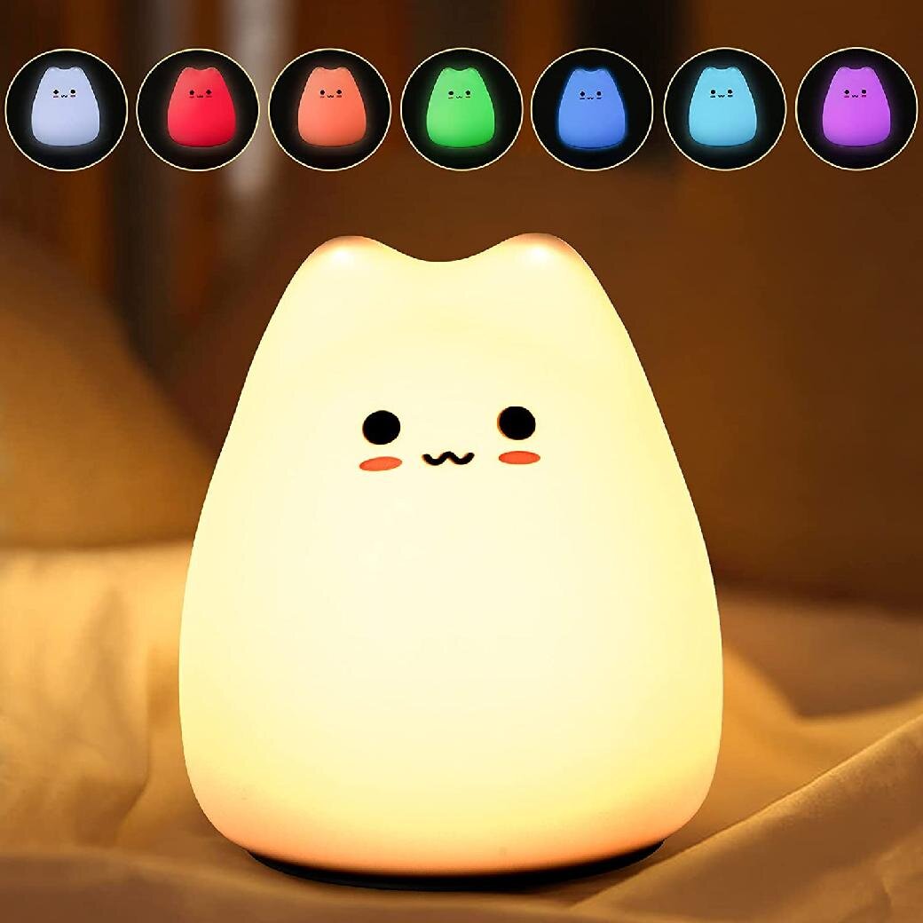 7 Colors Cat Silicone LED Touch Sensor Light Cute Night Lamp Children Bedroom h 