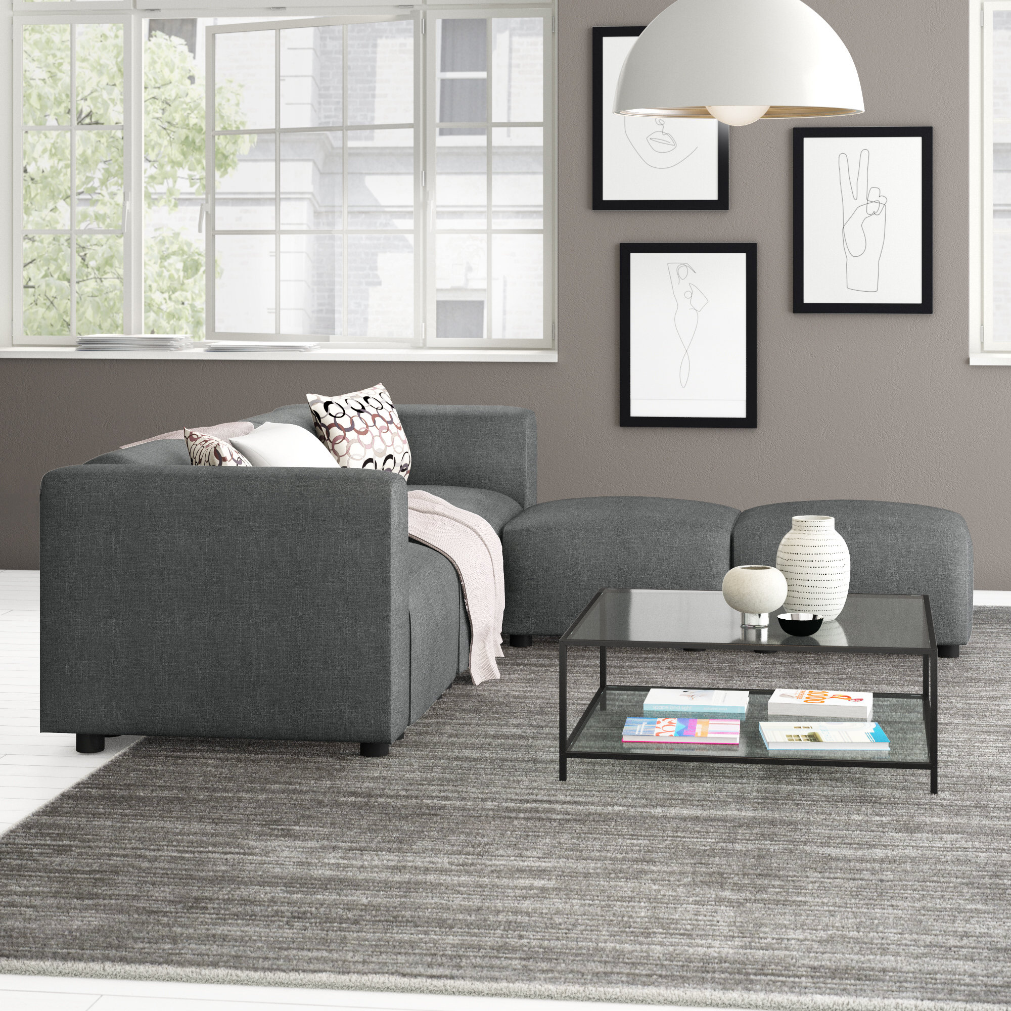 Zipcode Design Nash 92 Reversible Modular Sectional With Ottoman Reviews Wayfair