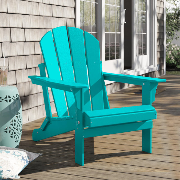 Adirondack Deck Chair with Pull-Out Ottoman Wooden Furniture Blue For All Weather on Patio Outdoor Garden Poolside Beach in 3 vibrant colors! 