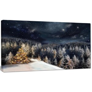 'Night Forest Christmas Tree' Graphic Art on Wrapped Canvas
