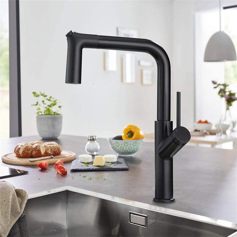 Kitchen Faucet,Pull Down Sprayer Black Rv Kitchen Faucet And  Farmhouse,Single Handle Pull Out Solid Brass Black High Arc Brass Kitchen  Sink ...