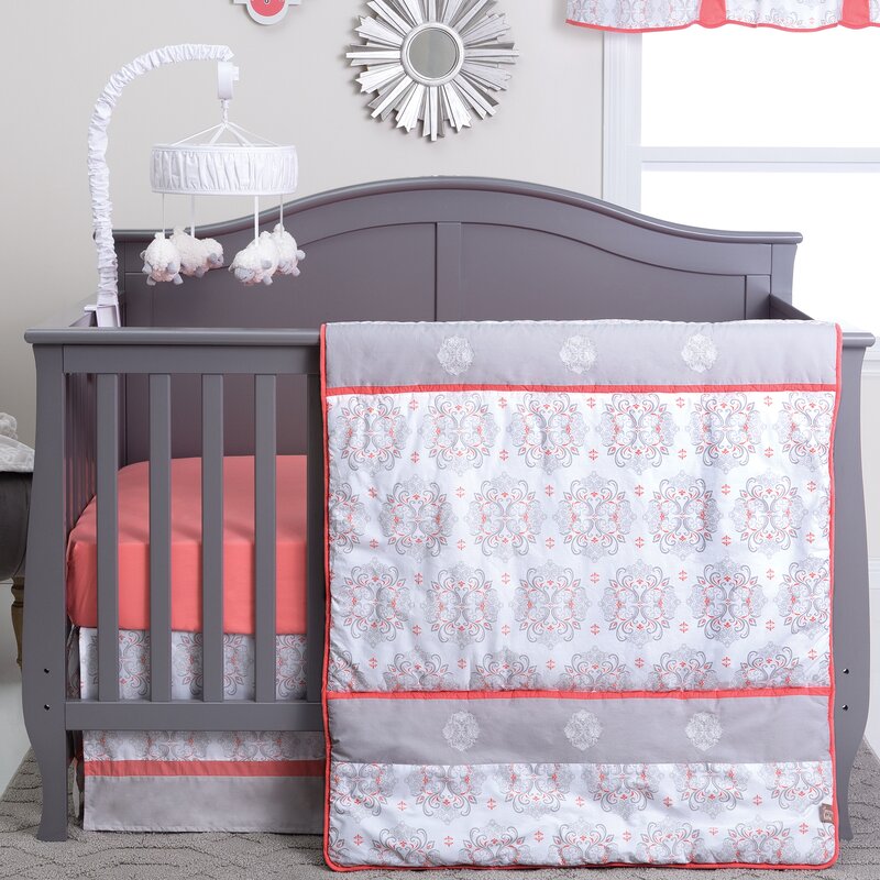 coral and gray crib bedding